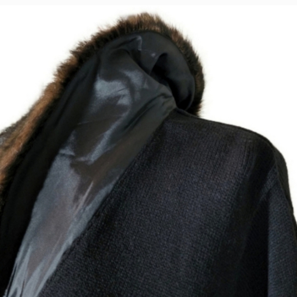 Kathie Lee Faux Cardigan Vintage Faux Fur Collar Sleeveless Knit Brown Size M… - Picture 10 of 17